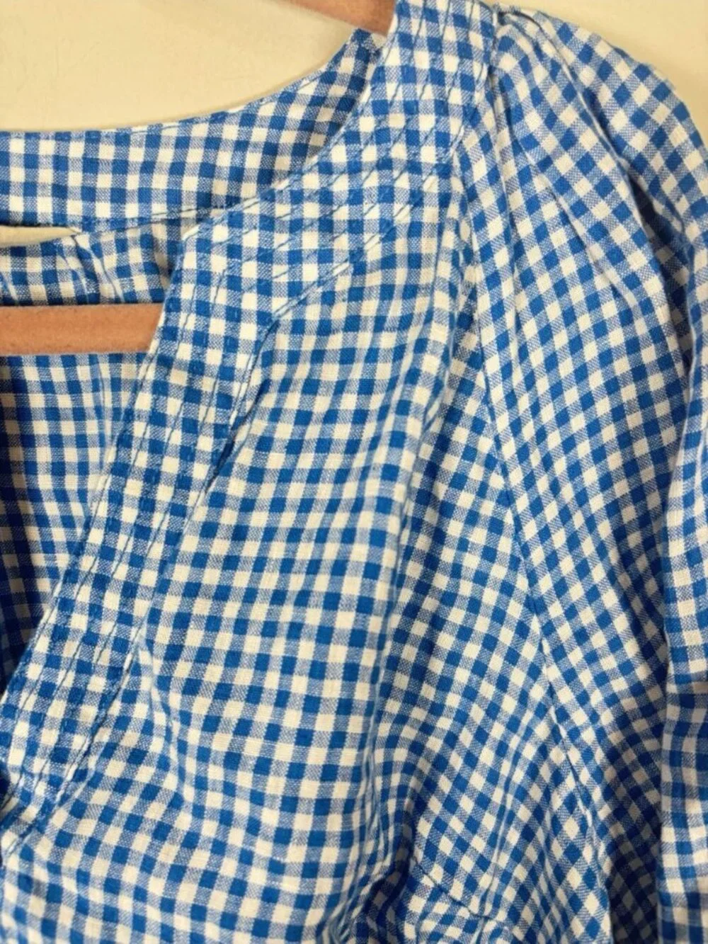 Boden Brooke Linen Top Shirt Blouse Size 14 Blue Gingham Checkered Resort Preppy